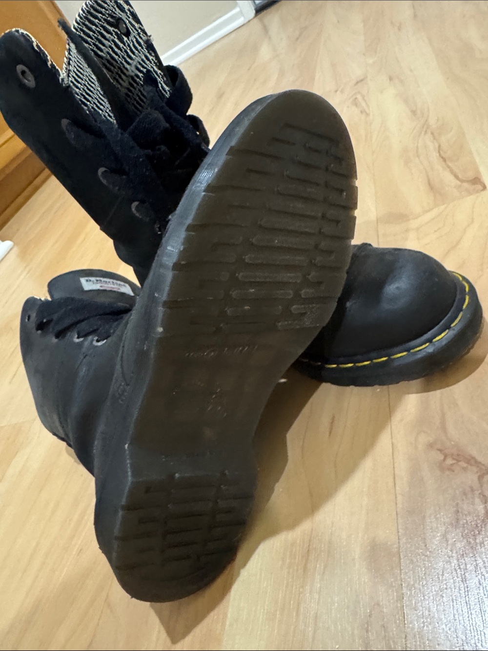 Dr. Martens Black Lace-Up Industrial Boots with Yellow Stitching - Picture 5 of 5